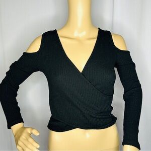 Fashion Nova long sleeve shoulderless black ribbed top